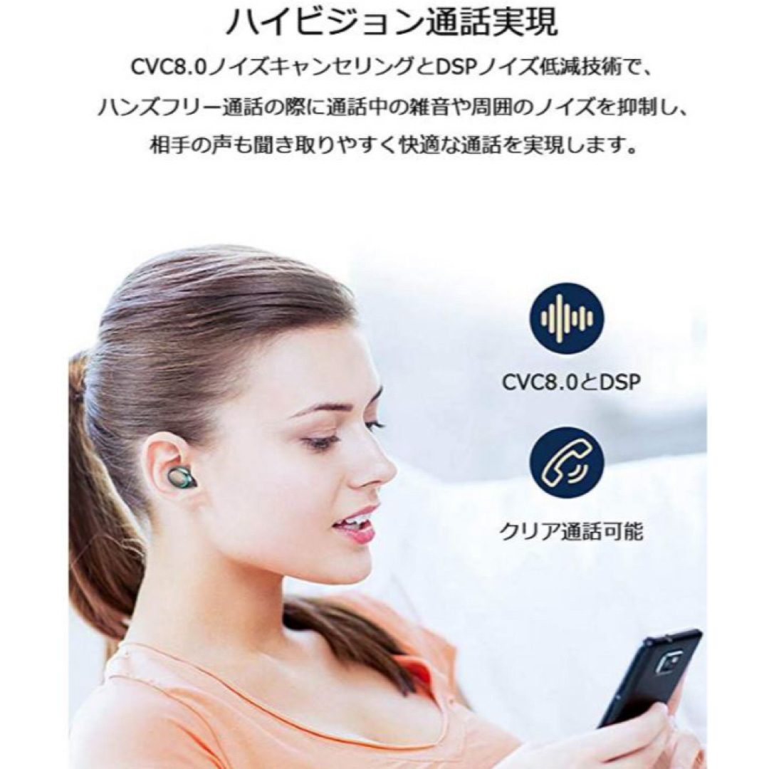 ★ワイヤレスイヤホン LED Bluetooth 5.3ノイズキャンセリング  スマホ/家電/カメラのオーディオ機器(ヘッドフォン/イヤフォン)の商品写真