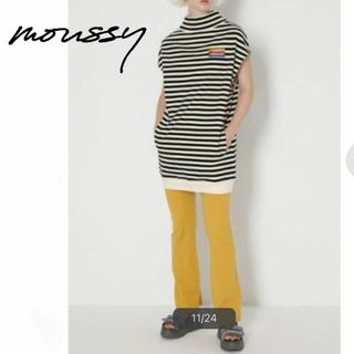 マウジースタジオウェア(MOUSSY STUDIOWEAR)のmoussy オーガニックコットンワンピース　ボーダー　チュニック　フリーサイズ(カットソー(半袖/袖なし))