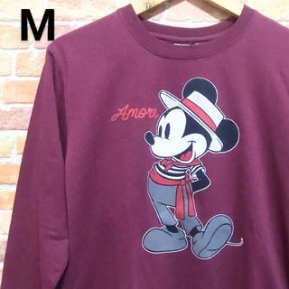 ディズニー(Disney)の【新品】ディズニー ミッキー Tシャツ ロンT M ワインレッド あずき色(Tシャツ(長袖/七分))