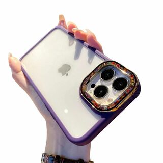 【色: 紫】iPhone15 ケース ピーズ デコ ストラップホール付き クリア(その他)