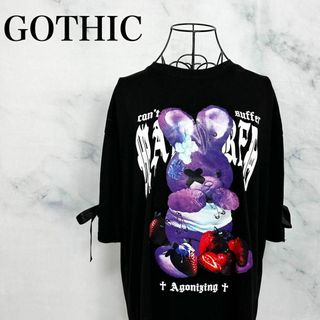 GOTHIC クマTシャツ　地雷系　やみかわ　襟付き　ゴスロリ　プリント(Tシャツ(半袖/袖なし))