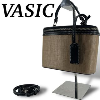 ヴァジック(VASIC)のヴァジック　2way  かごバッグ　ショルダーバッグ　シルバー金具　ラフィア　黒(かごバッグ/ストローバッグ)