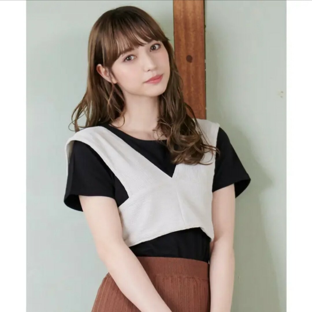 MAJESTIC LEGON(マジェスティックレゴン)の新品☆MAJESTIC LEGON☆リボンベストセットT☆モカ×黒☆M レディースのトップス(ベスト/ジレ)の商品写真