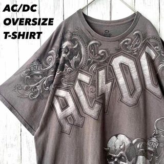 ミュージックティー(MUSIC TEE)のロックバンドTシャツ古着　AC/DC ACDCビッグプリント　サイズXXLグレー(Tシャツ/カットソー(半袖/袖なし))