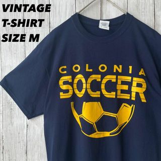 ジャージーズ(JERZEES)のアメリカ古着　JERZEES サッカープリントTシャツ　Mネイビー　ユニセックス(Tシャツ/カットソー(半袖/袖なし))