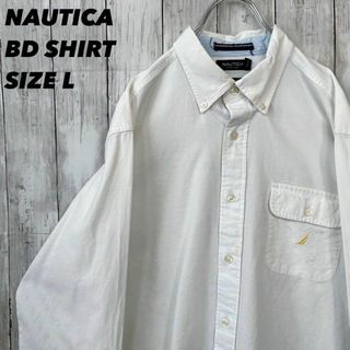 ノーティカ(NAUTICA)のアメリカ古着　NAUTICAノーティカ　刺繍ロゴボタンダウンシャツ　サイズL 白(シャツ)