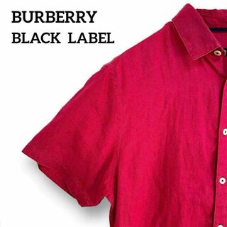 BURBERRY BLACK LABEL - バーバリーブラックレーベル　半袖リネンシャツ　ドット柄　ロゴ刺繍　赤