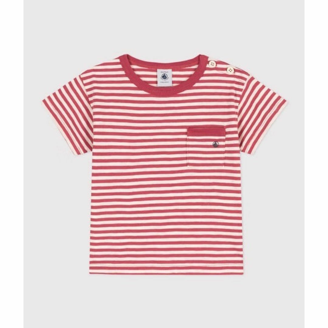 PETIT BATEAU(プチバトー)の新品未使用  Tシャツ  半袖  ベベ赤ボーダー 36m キッズ/ベビー/マタニティのベビー服(~85cm)(Ｔシャツ)の商品写真