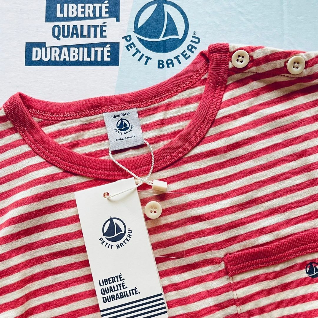 PETIT BATEAU(プチバトー)の新品未使用  Tシャツ  半袖  ベベ赤ボーダー 36m キッズ/ベビー/マタニティのベビー服(~85cm)(Ｔシャツ)の商品写真