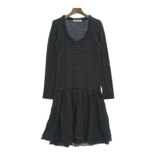 サカイラック(sacai luck)のsacai luck ワンピース 2(M位) グレーx黒(ボーダー) 【古着】【中古】(ひざ丈ワンピース)