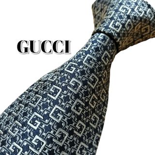 グッチ(Gucci)の★GUCCI★　グッチ　ネイビー×シルバー系　総柄　イタリア製(ネクタイ)