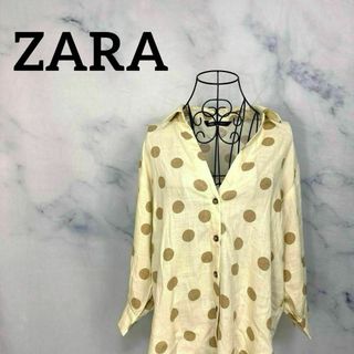 ザラ(ZARA)のザラ　ZARA 長袖スキッパーシャツ　ブラウス　ドット　水玉　リネン混(シャツ/ブラウス(長袖/七分))