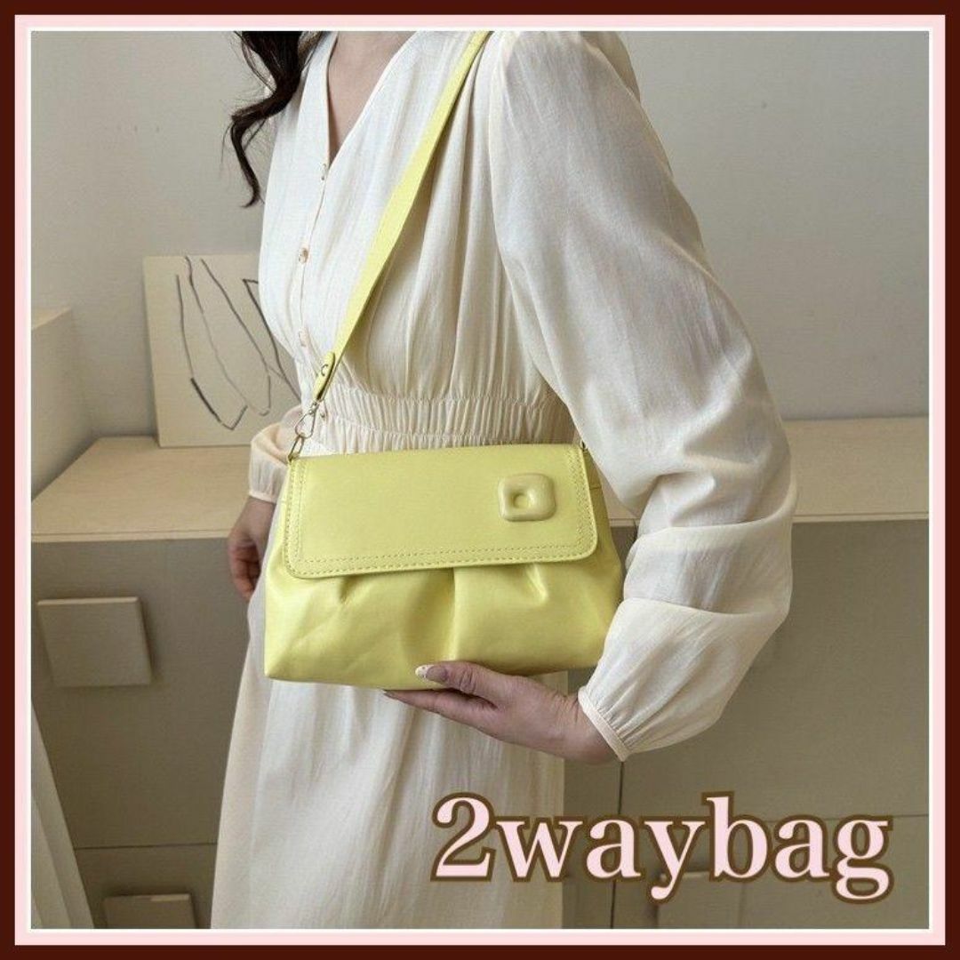 2wayバッグ ショルダーバッグ 黄色 イエロー チェーン ハンドバッグ 春 レディースのバッグ(ショルダーバッグ)の商品写真