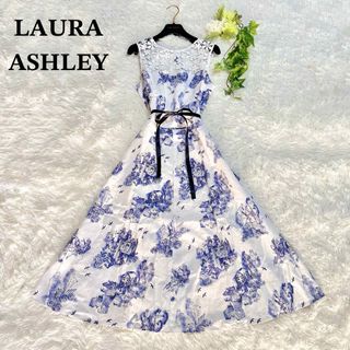 ローラアシュレイ(LAURA ASHLEY)の美品 希少デザイン ローラアシュレイ  ノースリーブワンピース リネン  麻(ロングワンピース/マキシワンピース)