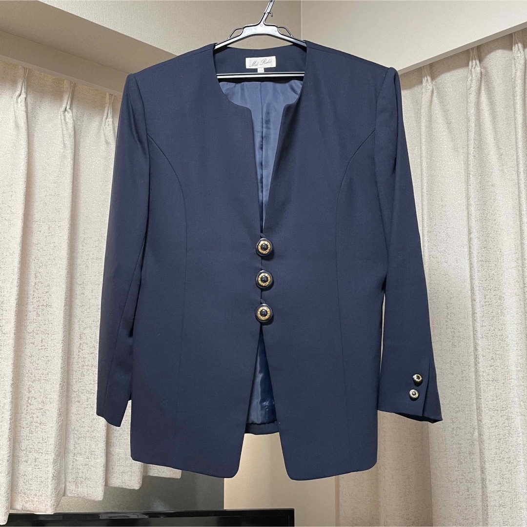 【美品】Mel Rabio ジャケット スーツ レトロ 80s 紺 毛100% レディースのジャケット/アウター(ノーカラージャケット)の商品写真