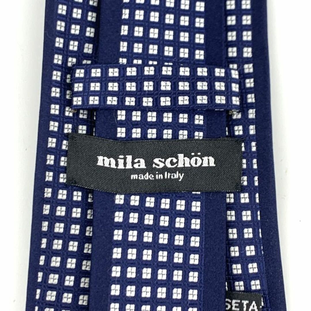 mila schon(ミラショーン)のミラショーン ブランドネクタイ 総柄 格子柄 シルク イタリア製 メンズ ネイビー mila schon メンズのファッション小物(ネクタイ)の商品写真