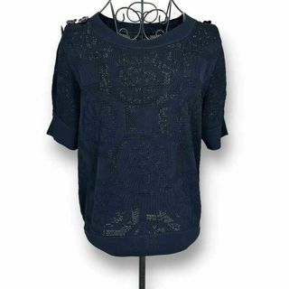 ルイヴィトン(LOUIS VUITTON)のルイヴィトン　カットソー　レース　編み込み　黒　ブラック　フラワー(Tシャツ(半袖/袖なし))