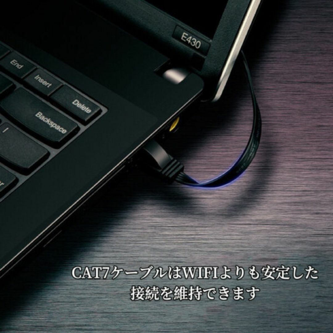 LANケーブル cat7 2m ホワイト カテゴリー7 フラットケーブル 高速 スマホ/家電/カメラのPC/タブレット(PC周辺機器)の商品写真