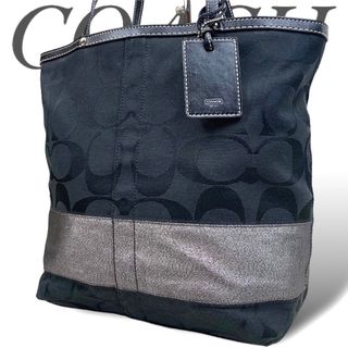 コーチ(COACH)の美品 コーチ トートバッグ シグネチャー 黒 ブラック 10125 大容量(トートバッグ)