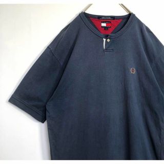 TOMMY HILFIGER - トミーヒルフィガー　刺繍ロゴ　ハーフボタン　90s Tシャツ