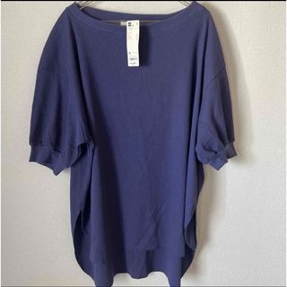 新品タグ付●GU ワッフルTシャツ オーバーサイズ 五分袖　XL ブルー