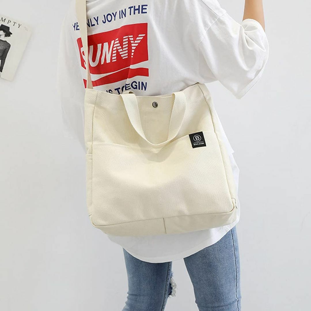 【色: ホワイト】[Umetoo] ショルダーバッグ 2WAY 大容量 キャンバ レディースのバッグ(その他)の商品写真