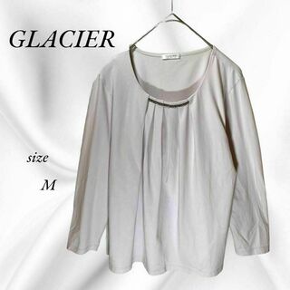 GLACIER - GLACIERグラシア 七分袖 シフォンブラウス 襟元スパンコール　オフィス