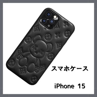 【1点限り】黒 アイフォン ケース クマ ブラック iphone 15  原宿(iPhoneケース)