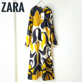 ザラ(ZARA)の新品未使用タグ付き　ZARA　総柄ワンピース　マキシ丈　サイズM〜L　花柄(ロングワンピース/マキシワンピース)