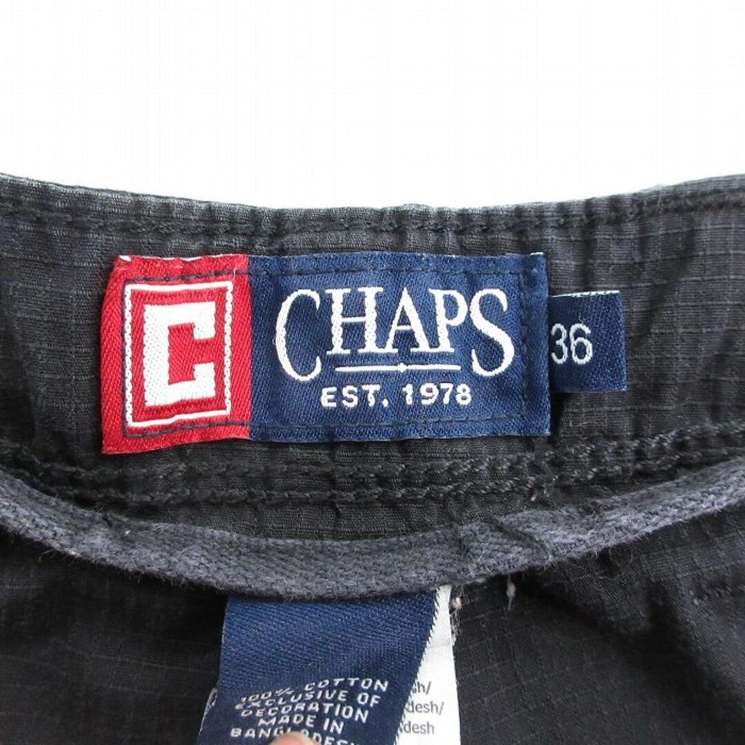 CHAPS(チャップス)のW36★古着 チャップス ショート カーゴ パンツ ショーツ メンズ 90年代 90s リップストップ コットン 黒 ブラック 24apr19 中古 ボトムス 短パン ショーパン メンズのパンツ(ワークパンツ/カーゴパンツ)の商品写真