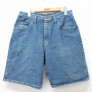 ラングラー(Wrangler)のW32★古着 ラングラー Wrangler ショート パンツ ショーツ メンズ コットン 紺 ネイビー デニム 24apr19 中古 ボトムス 短パン ショーパン ハーフ(ワークパンツ/カーゴパンツ)