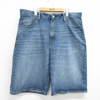 リーバイス(Levi's)のW40★古着 リーバイス Levis 569 ハーフ パンツ ショーツ メンズ ヒゲ 大きいサイズ コットン 紺 ネイビー デニム 24apr19 中古 ボトムス 短パン ショーパン ショート(ワークパンツ/カーゴパンツ)