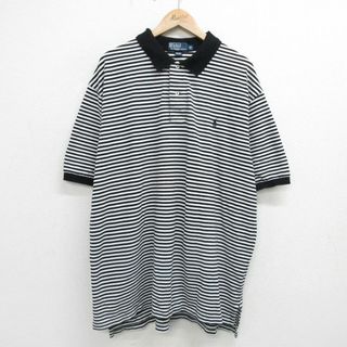 ラルフローレン(Ralph Lauren)のXL★古着 ラルフローレン Ralph Lauren 半袖 ブランド ポロ シャツ メンズ 90年代 90s ワンポイントロゴ 鹿の子 大きいサイズ コットン 白他 ホワイト ボーダー 24apr19 中古 トップス(ポロシャツ)