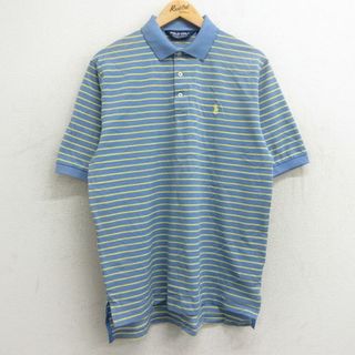 ラルフローレン(Ralph Lauren)のL★古着 ラルフローレン Ralph Lauren ポロゴルフ 半袖 ブラント ポロ シャツ メンズ 90年代 90s ワンポイントロゴ 鹿の子 コットン 薄紺他 ネイビー ボーダー 24apr19 中古 トップス(ポロシャツ)