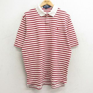 ラルフローレン(Ralph Lauren)のXL★古着 ラルフローレン Ralph Lauren ポロゴルフ 半袖 ブラント ポロ シャツ メンズ 90年代 90s ワンポイントロゴ 鹿の子 コットン 白他 ホワイト ボーダー 24apr19 中古 トップス(ポロシャツ)