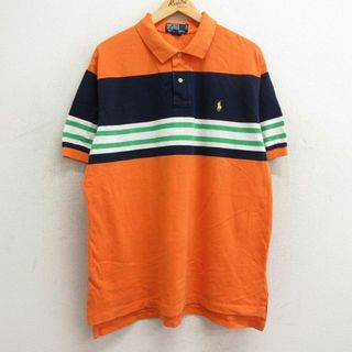 ラルフローレン(Ralph Lauren)のXL★古着 ラルフローレン Ralph Lauren 半袖 ブラント ポロ シャツ メンズ 90年代 90s ワンポイントロゴ 大きいサイズ 鹿の子 コットン オレンジ他 24apr19 中古 トップス(ポロシャツ)