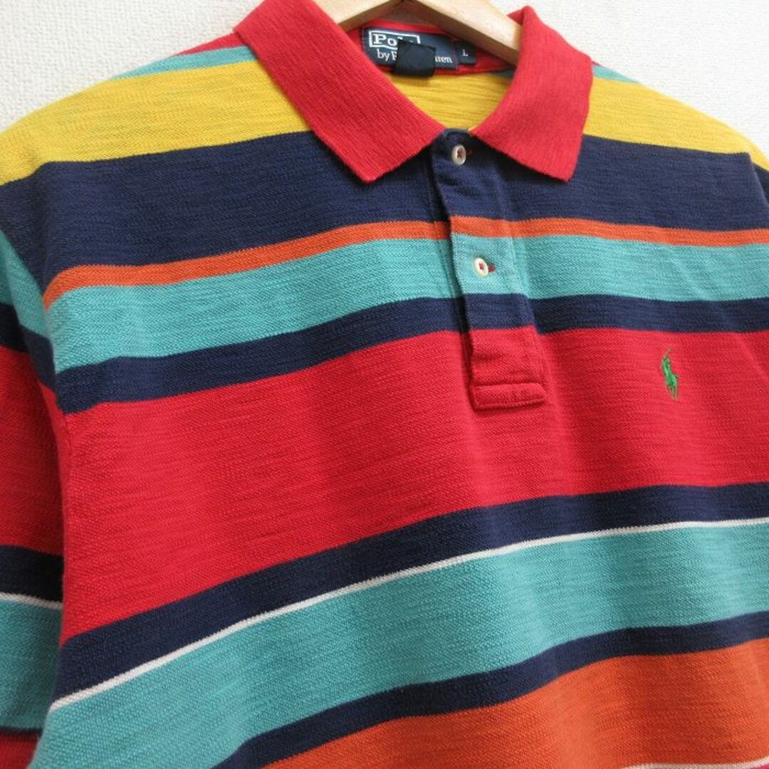 Ralph Lauren(ラルフローレン)のXL★古着 ラルフローレン Ralph Lauren 半袖 ブラント ポロ シャツ メンズ 90年代 90s ワンポイントロゴ コットン 赤他 レッド ボーダー 24apr19 中古 トップス メンズのトップス(ポロシャツ)の商品写真