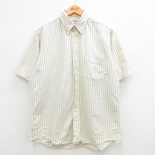 エルエルビーン(L.L.Bean)のXL★古着 エルエルビーン LLBEAN 半袖 シャツ メンズ 80年代 80s オックスフォード コットン ボタンダウン USA製 薄黄他 イエロー ストライプ 24apr19 中古 トップス(シャツ)