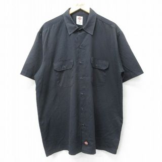 ディッキーズ(Dickies)のXL★古着 ディッキーズ Dickies 半袖 ワーク シャツ メンズ 大きいサイズ ロング丈 黒 ブラック 24apr19 中古 トップス(シャツ)