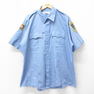 リバティ(LIBERTY.)のXL★古着 リバティ 半袖 ワーク シャツ メンズ SHERIFF 大きいサイズ ロング丈 薄紺 ネイビー 【spe】 24apr19 中古 トップス(シャツ)