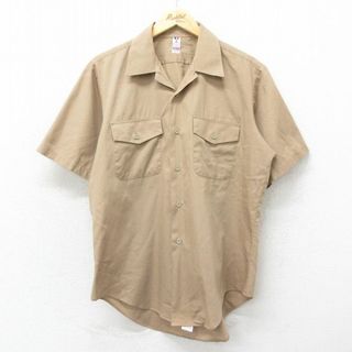 L★古着 半袖 ミリタリー シャツ メンズ 70年代 70s 開襟 オープンカラー USA製 ベージュ カーキ 24apr19 中古 トップス(シャツ)