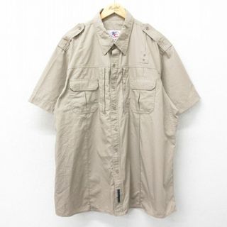 XL★古着 半袖 ワーク シャツ メンズ リップストップ 大きいサイズ ロング丈 ベージュ系 カーキ 24apr19 中古 トップス(シャツ)