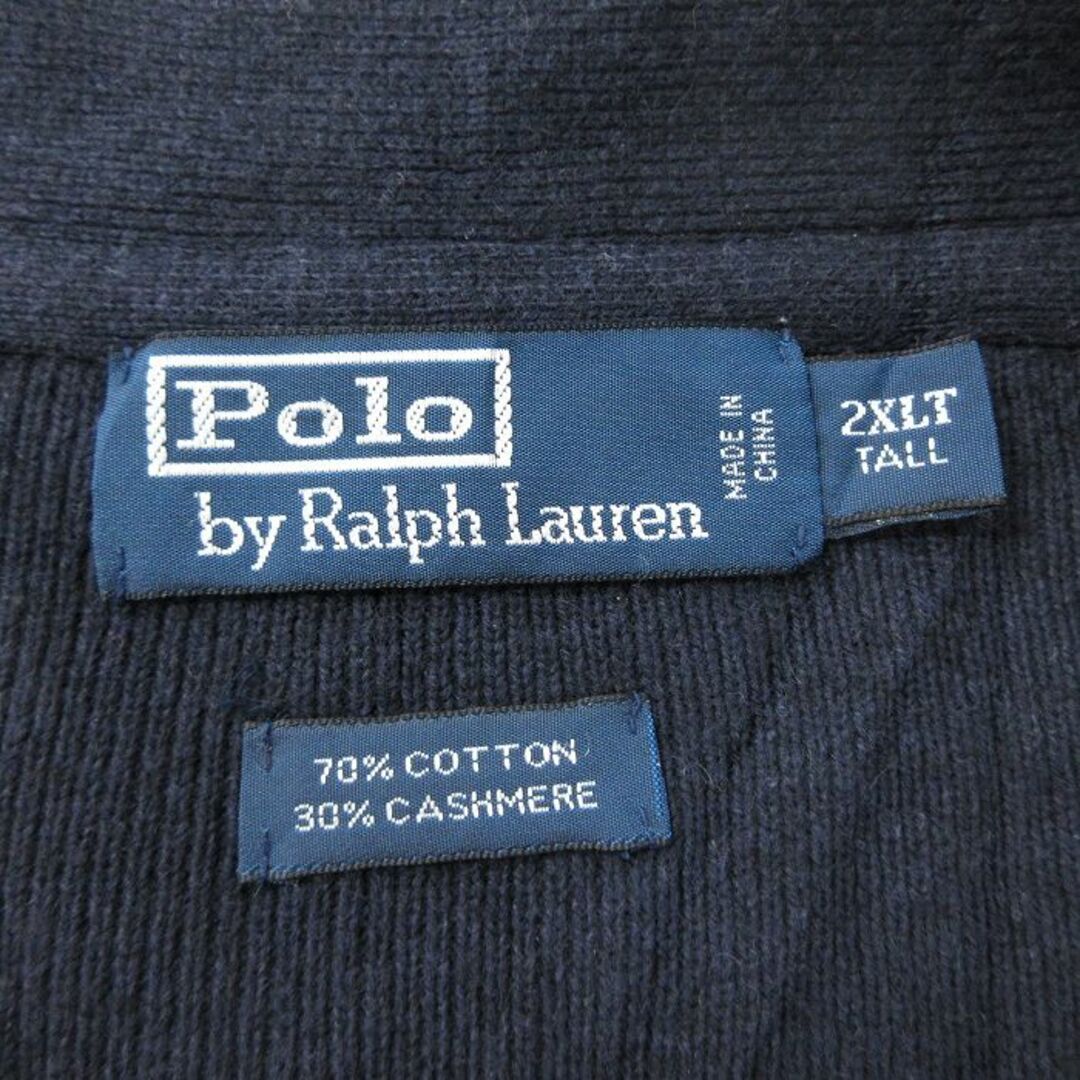 Ralph Lauren(ラルフローレン)のXL★古着 ラルフローレン Ralph Lauren 長袖 ブランド ニット カーディガン メンズ 90年代 90s 大きいサイズ ロング丈 カシミア カシミヤ 紺 ネイビー 【spe】 24apr19 中古 トップス メンズのトップス(カーディガン)の商品写真