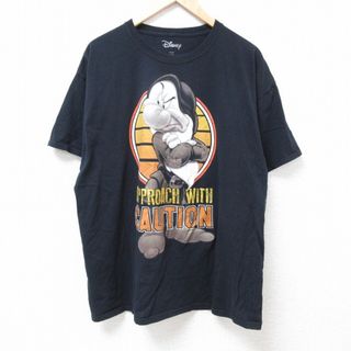 Disney - XL★古着 半袖 Tシャツ メンズ ディズニー DISNEY しらゆきひめ 7人の小人 七人のこびと グランピー コットン クルーネック 黒 ブラック 24apr19 中古