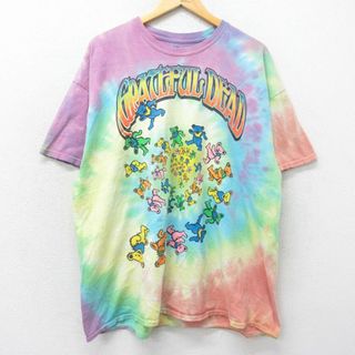 XL★古着 半袖 ロック バンド Tシャツ メンズ グレイトフルデッド 大きいサイズ コットン クルーネック 紫他 パープル タイダイ 24apr19 中古(Tシャツ/カットソー(半袖/袖なし))