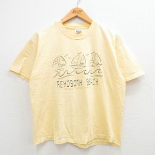 L★古着 半袖 ビンテージ Tシャツ メンズ 90年代 90s ヨット リホーボスビーチ コットン クルーネック USA製 黄 イエロー 24apr19 中古(Tシャツ/カットソー(半袖/袖なし))