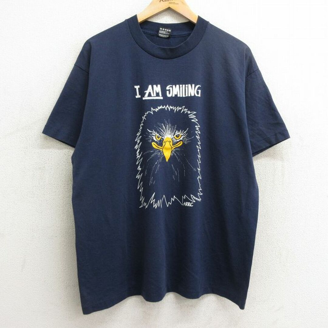 FRUIT OF THE LOOM(フルーツオブザルーム)のXL★古着 フルーツオブザルーム 半袖 ビンテージ Tシャツ メンズ 90年代 90s 鳥 クルーネック USA製 紺 ネイビー 24apr19 中古 メンズのトップス(Tシャツ/カットソー(半袖/袖なし))の商品写真