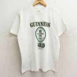 L★古着 半袖 ビンテージ Tシャツ メンズ 90年代 90s ギネスゴールド ビール クルーネック 白 ホワイト 24apr19 中古(Tシャツ/カットソー(半袖/袖なし))