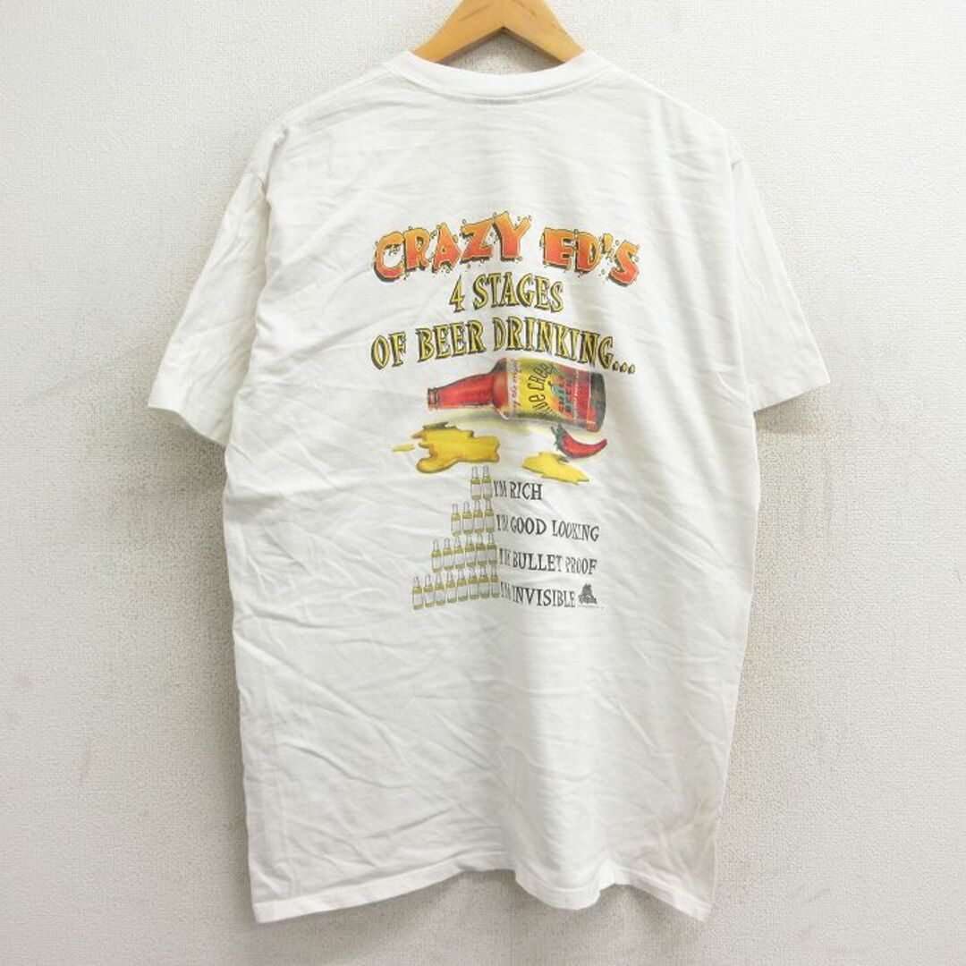 XL★古着 半袖 ビンテージ Tシャツ メンズ 90年代 90s ケーブルクリーク ビール 唐辛子 コットン クルーネック USA製 白 ホワイト 24apr19 中古 メンズのトップス(Tシャツ/カットソー(半袖/袖なし))の商品写真