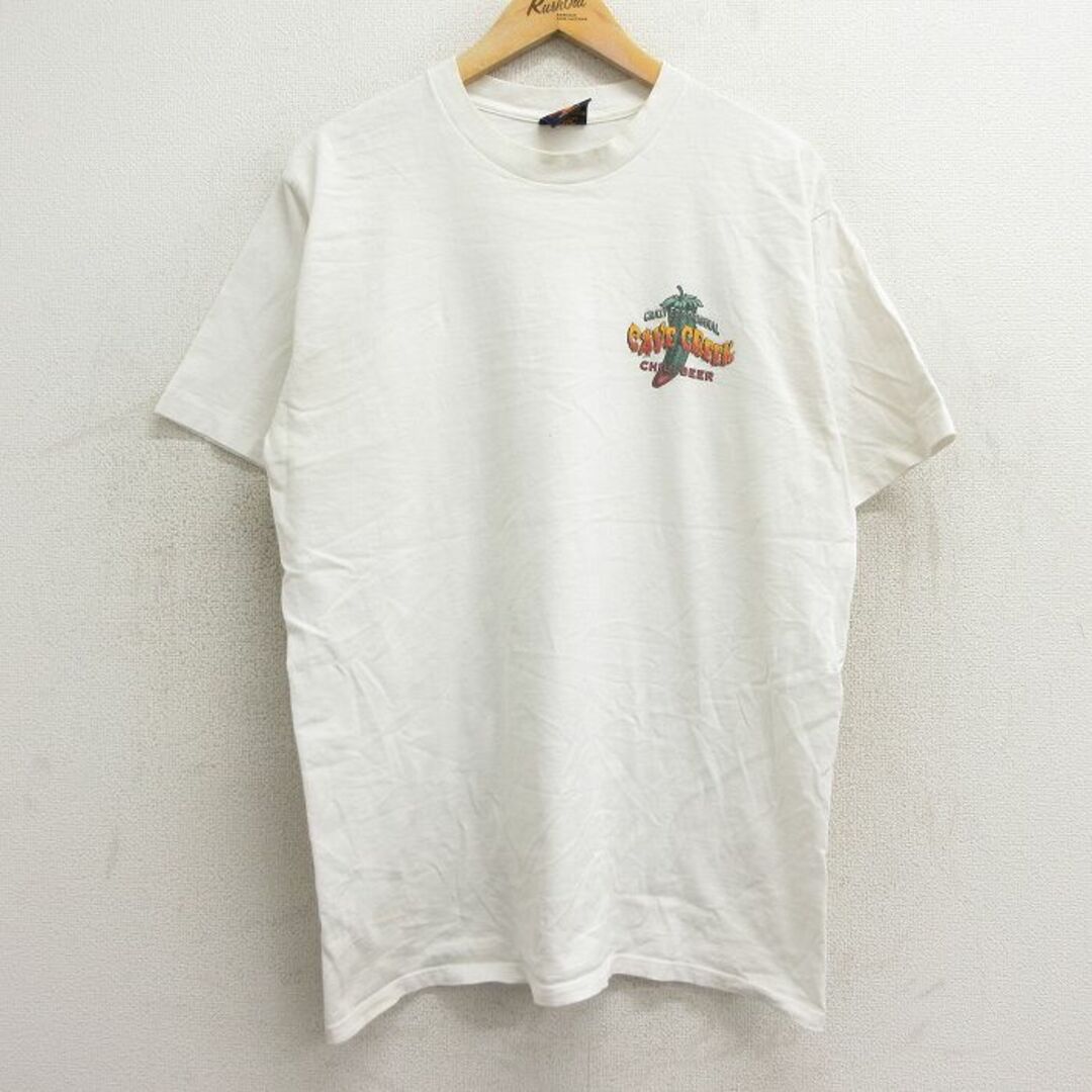 XL★古着 半袖 ビンテージ Tシャツ メンズ 90年代 90s ケーブルクリーク ビール 唐辛子 コットン クルーネック USA製 白 ホワイト 24apr19 中古 メンズのトップス(Tシャツ/カットソー(半袖/袖なし))の商品写真